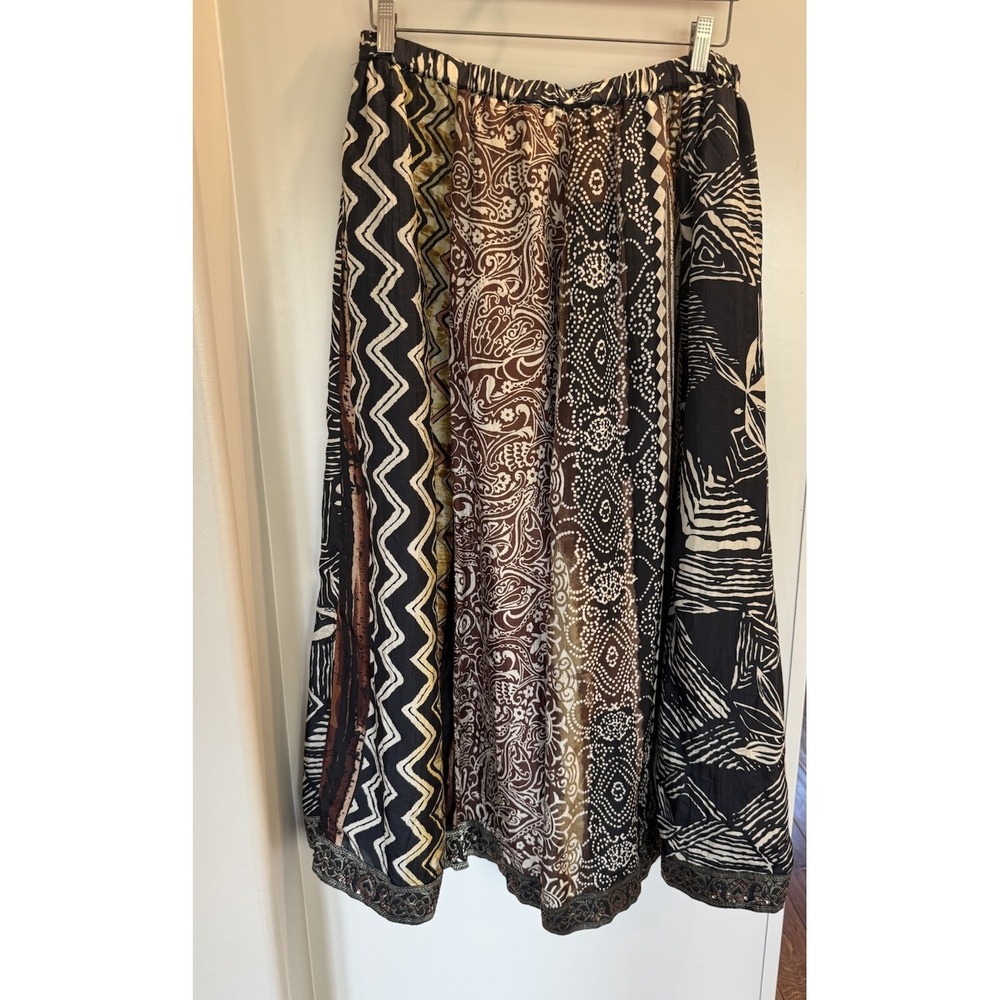 Chicos 100% Silk Boho Patchwork Pull On Maxi Skirt Tribal Fest Indie Size 3 (XL)